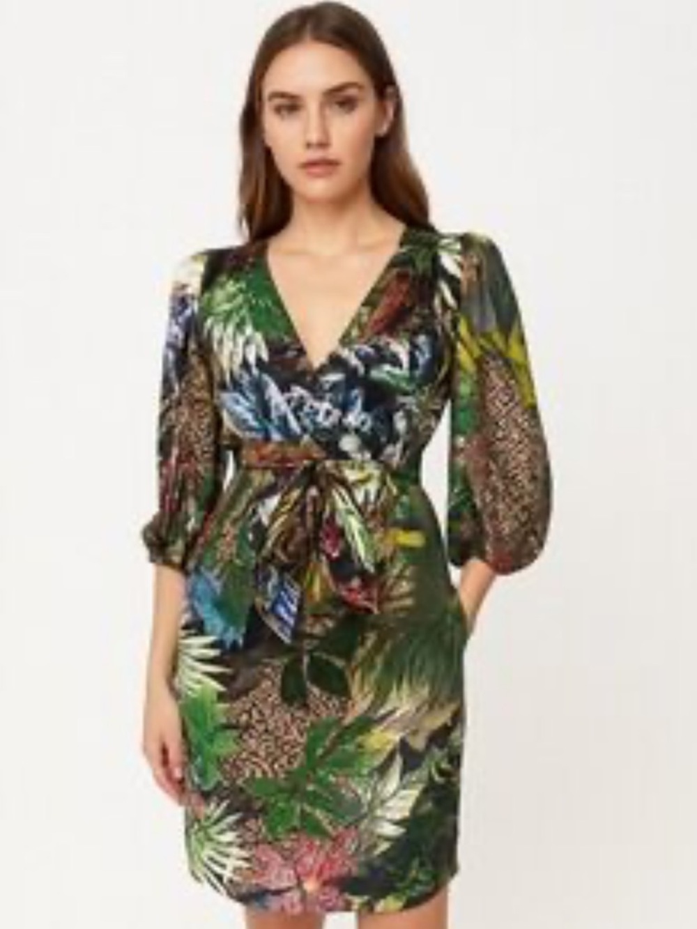 100% Silk Y2K CACHE Tropical Print Mini Party Dress Rainbow Resortwear